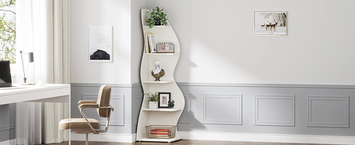 Moderne Hoekplank 5-Tier – Wandboekenkast & Opbergrek (50×47×177 cm)