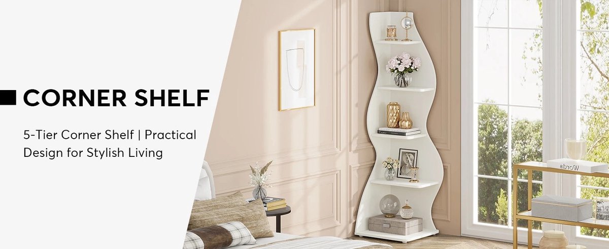 Moderne Hoekplank 5-Tier – Wandboekenkast & Opbergrek (50×47×177 cm)