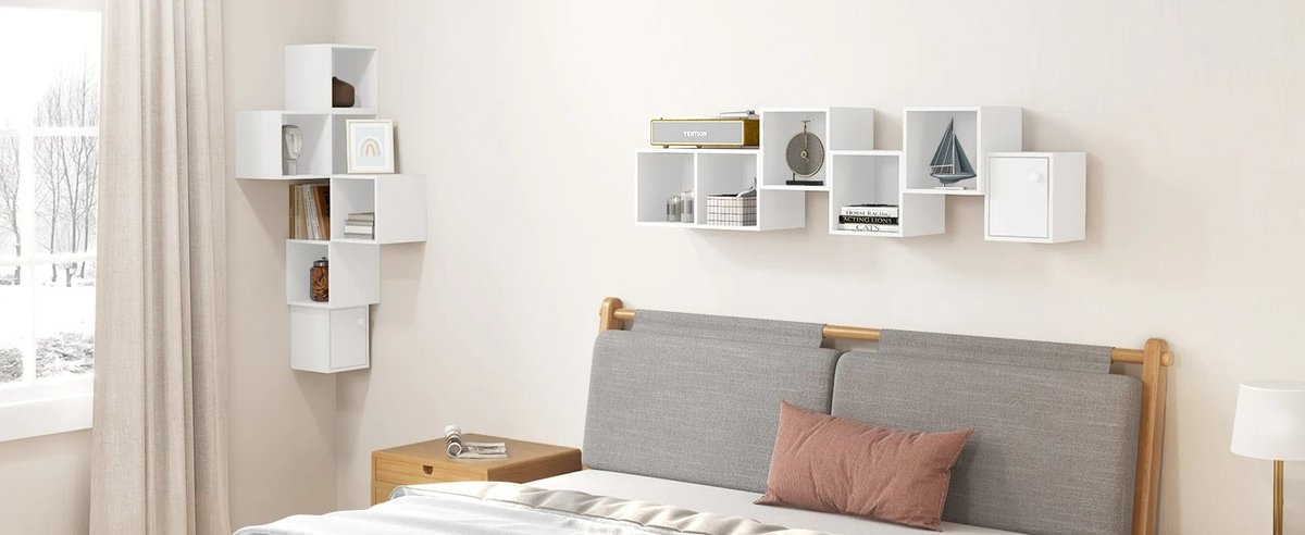 Whoopr Witte Hoekboekenkast Kubusplank 48x48x120 cm Modern