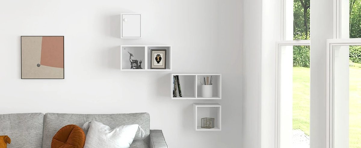 Whoopr Witte Hoekboekenkast Kubusplank 48x48x120 cm Modern