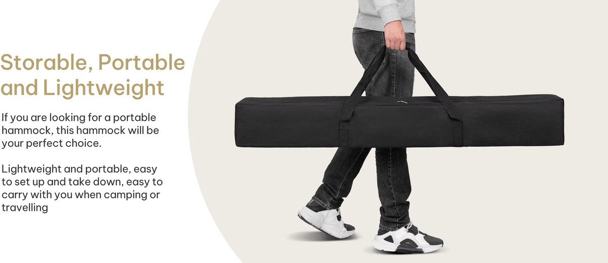 Hangmat met Standaard 280x106x100 cm – Metalen Frame – Inclusief Draagtas – Belastbaar tot 250 kg – Voor Binnen & Buiten
