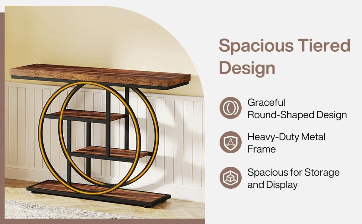 Industriële Consoletafel – 4-laagse Sidetable van Hout & Metaal (105 cm)