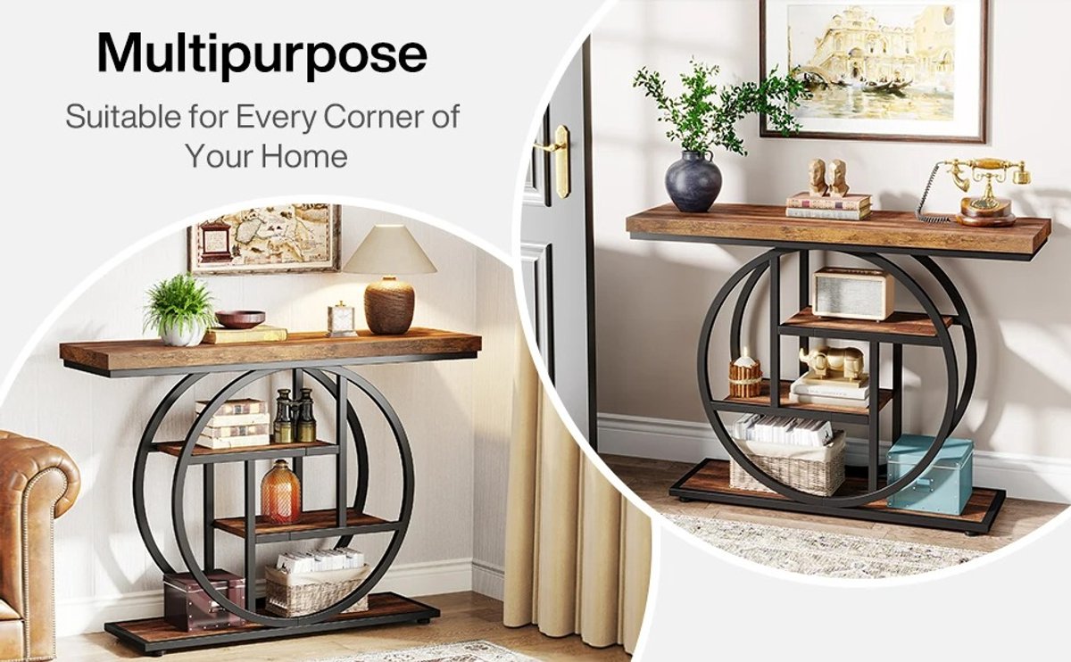 Industriële Consoletafel – 4-laagse Sidetable van Hout & Metaal (105 cm)