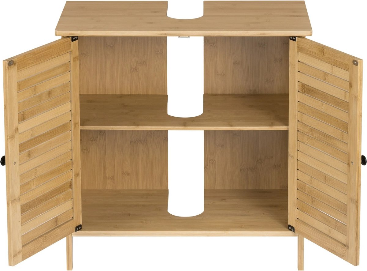 Whoopr Bamboe Badkamerkast 2 Deuren 60x30x60 cm Opbergruimte