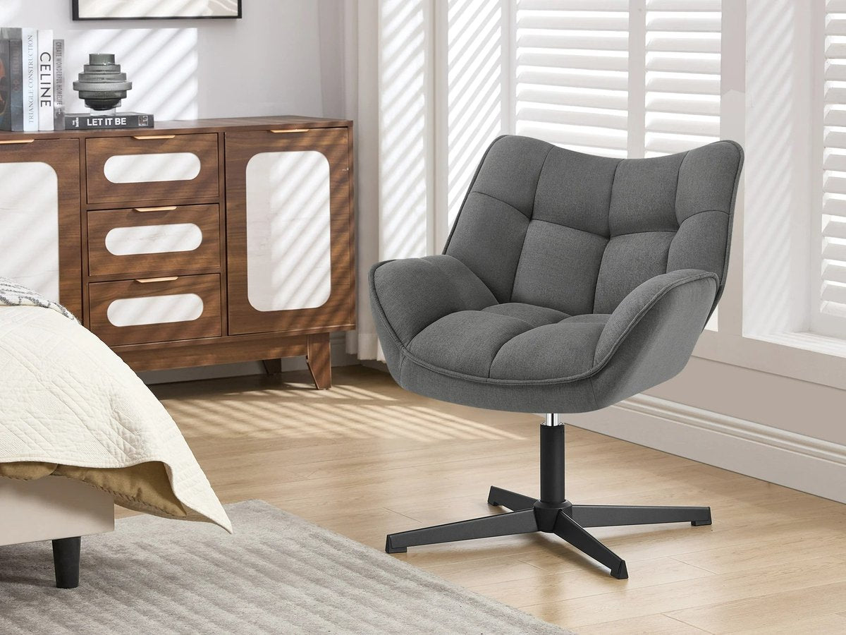 Linnen Fauteuil met Voetenbank – 360° Draaibare Loungefauteuil (Grijs)