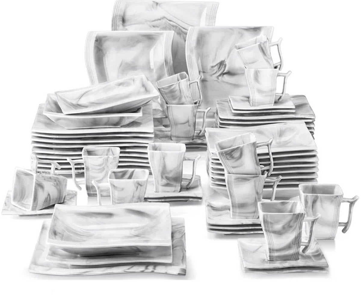 Whoopr 60-delig Porseleinen Serviesset Luxe Marmer voor 12 P