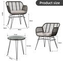 3-Delige Rotan Bistroset met Kussens – 2 Tuinstoelen & Glazen Bijzettafel – Balkonset voor Tuin, Terras & Balkon