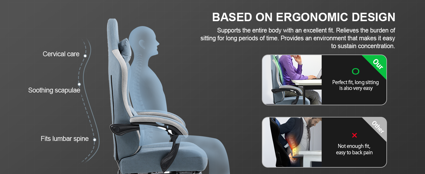 Ergonomische Gaming Stoel met Voetensteun en Pocket Springs – Verstelbare Bureaustoel van Stof voor Ultiem Comfort