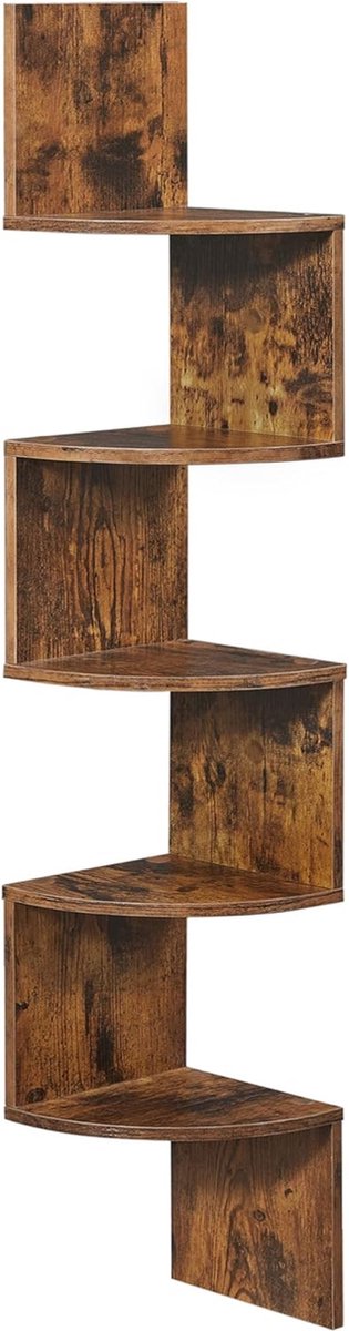 Hoekplank Wand – 5-Laags Zigzag Zwevende Boekenkast – Rustiek Bruin