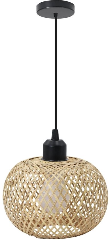 Bamboe Plafondlamp - Rotan Kroonluchter - Handgemaakte Hanglamp - Lamp E27 Fitting - Boho & Oosters Design - Voor Woonkamer, Café & Restaurant - 20 cm - Set van 3 Lampen