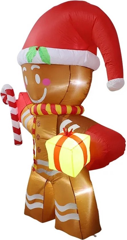 Opblaasbare Kerstdecoratie - Reusachtige Peperkoekman met 6 Ingebouwde LED's - Kerstversiering - Verlichting - Buiten Kerstspeelgoed voor Kinderen - 2.5M