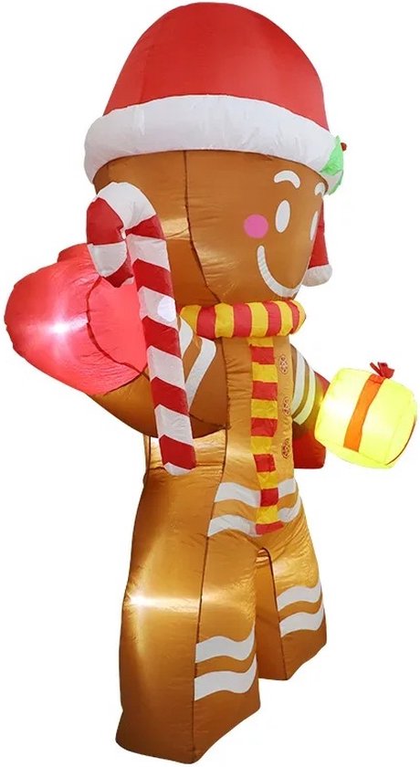 Opblaasbare Kerstdecoratie - Reusachtige Peperkoekman met 6 Ingebouwde LED's - Kerstversiering - Verlichting - Buiten Kerstspeelgoed voor Kinderen - 2.5M