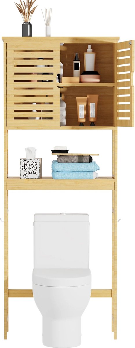 Whoopr Bamboe Toiletopbergkast Vrijstaand WC-meubel 99x32 cm