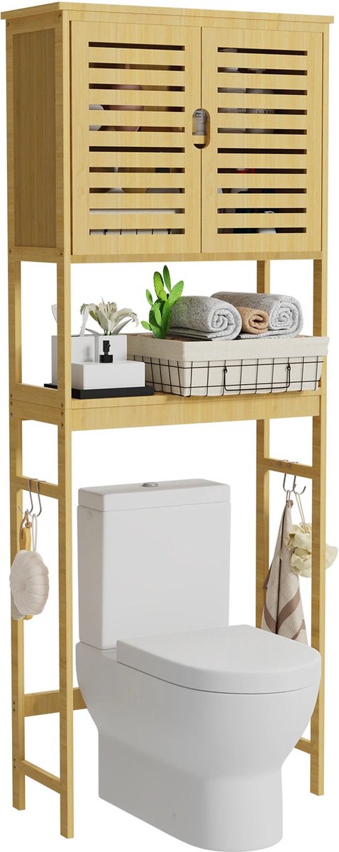 Whoopr Bamboe Toiletopbergkast Vrijstaand WC-meubel 99x32 cm