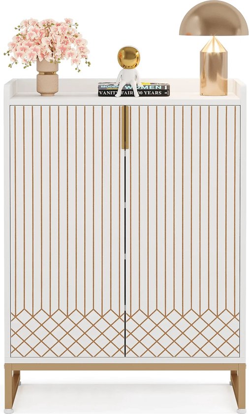 Witte Schoenenkast Met Deuren - 5-laags Schoenenrek - Houten Opbergkast Voor Slaapkamer, Gang en Woonkamer - 75 x 35 x 105 cm