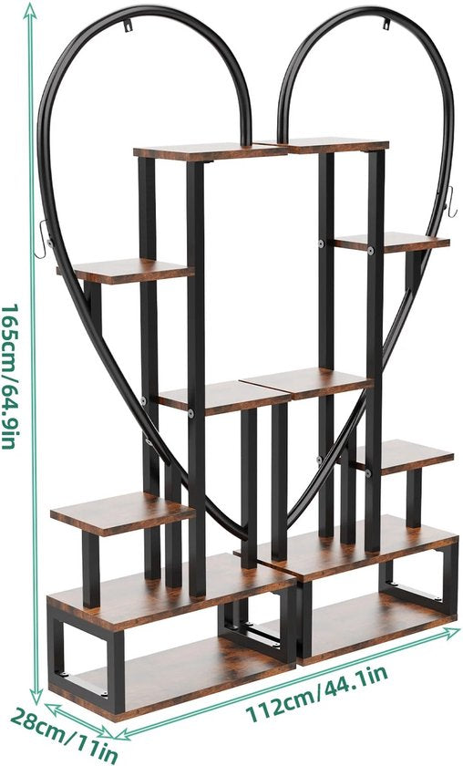 Whoopr® - Plantenstandaard voor Binnen en Buiten - Plantenrek - Hartvorm - 6 lagen - Metaal - Bruin - Zwart