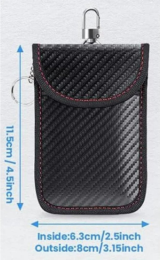 RFID Beschermhoes Autosleutel - Set van 2 Faraday Pouches - Anti-diefstal Autosleutel Blokkeringshoes - Dubbele Lagen Carbon - Ingebouwde Sleutelclips - Signaal Blokkerende Tas voor Autosleutels - 2 stuks