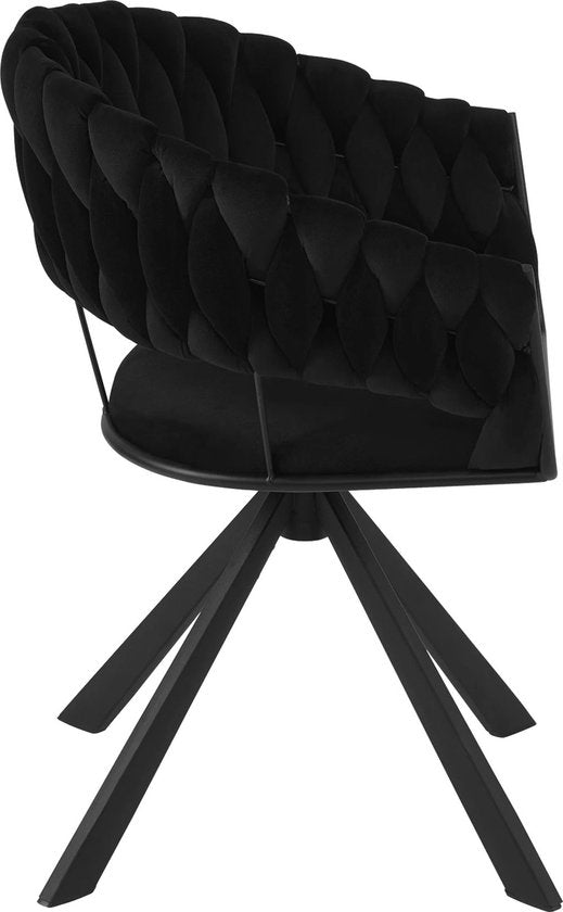 Set van 2 Draaibare Eetkamerstoelen - Moderne Fluwelen Gestoffeerde Stoelen met Armleuning, Gewatteerd Comfort - Stoelen voor Keuken, Woonkamer of Slaapkamer - Zwart