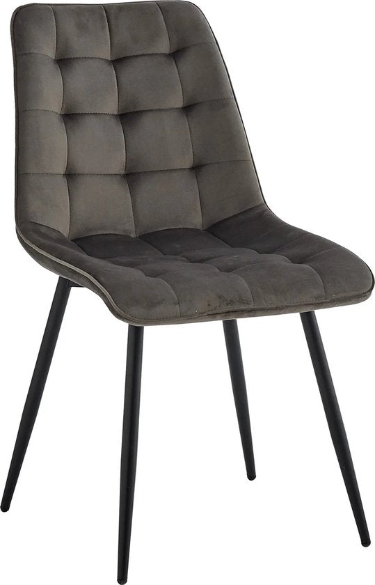 Eleganza Maison® Luxueuze Velvet Stoelen - Set van 4 Fluwelen Eetkamerstoelen met Metalen Poten - Moderne en Comfortabele Stoelen voor Keuken, Slaapkamer, Woonkamer - Stijlvol Huismeubilair - Eetkamerstoel - Fluweel - Donkergrijs