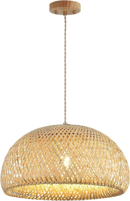Rotan Hanglamp - 30 x 18 x 120 cm – Beige Kroonluchter – Rieten Plafondlamp – Handgeweven Boho Lamp – Voor Eetkamer, Keuken & Woonkamer