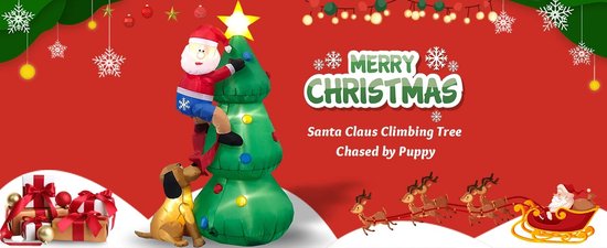 Santa Claus Got Caught… by Snoop! – Opblaasbare Kerstboom met Kerstman en Ondeugende Hond, LED Verlichting – Grappige Decoratie voor Kerst en Nieuwjaar - Kerstmis