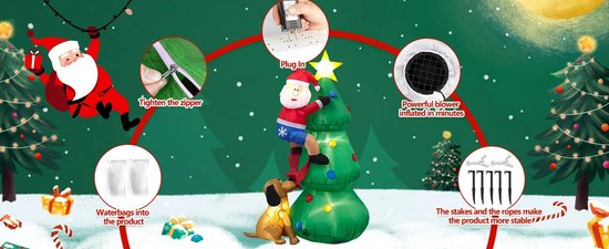 Santa Claus Got Caught… by Snoop! – Opblaasbare Kerstboom met Kerstman en Ondeugende Hond, LED Verlichting – Grappige Decoratie voor Kerst en Nieuwjaar - Kerstmis