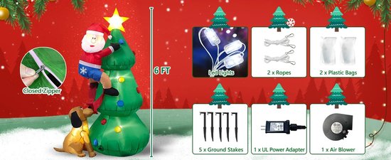 Santa Claus Got Caught… by Snoop! – Opblaasbare Kerstboom met Kerstman en Ondeugende Hond, LED Verlichting – Grappige Decoratie voor Kerst en Nieuwjaar - Kerstmis