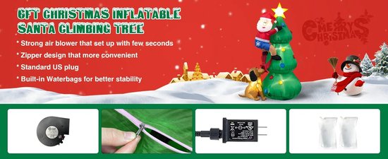 Santa Claus Got Caught… by Snoop! – Opblaasbare Kerstboom met Kerstman en Ondeugende Hond, LED Verlichting – Grappige Decoratie voor Kerst en Nieuwjaar - Kerstmis