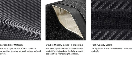 RFID Beschermhoes Autosleutel - Set van 2 Faraday Pouches - Anti-diefstal Autosleutel Blokkeringshoes - Dubbele Lagen Carbon - Ingebouwde Sleutelclips - Signaal Blokkerende Tas voor Autosleutels - 2 stuks
