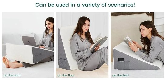 Wigkussen 50x50x26 cm – Orthopedisch Steunkussen - Verhoogd Driehoekskussen met Luchtlaagschuim – Reflux Kussen - Rugsteun bij Slapen, & Herstel na Operatie – Leeskussen - Comfortabel Slaapkussen voor Bed, Bank of Kantoor