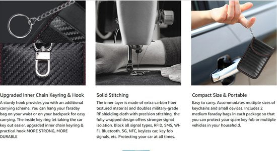 RFID Beschermhoes Autosleutel - Set van 2 Faraday Pouches - Anti-diefstal Autosleutel Blokkeringshoes - Dubbele Lagen Carbon - Ingebouwde Sleutelclips - Signaal Blokkerende Tas voor Autosleutels - 2 stuks