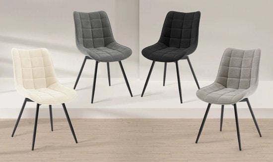 4-delige Set Draaibare Eetkamerstoelen – Fluwelen Gestoffeerde Stoelen – Zachte & Ergonomische Keukenstoelen – 360° Draaibaar – Voor Eetkamer, Woonkamer & Restaurant - Velvet - Zwart