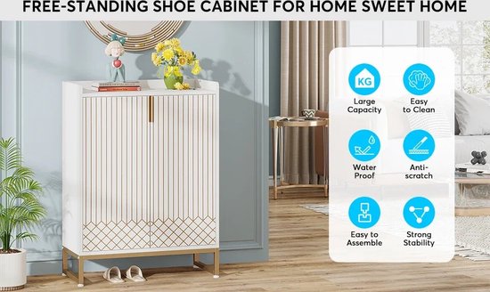 Witte Schoenenkast Met Deuren - 5-laags Schoenenrek - Houten Opbergkast Voor Slaapkamer, Gang en Woonkamer - 75 x 35 x 105 cm