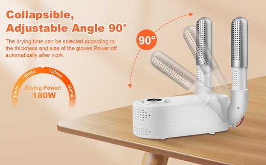 Schoenverfrisser - Bokshandschoen & Schoenendroger - Geurvreter voor schoenen - Elektrische Droger met Smart Timer - Opvouwbaar Design - Schoendroger - Sneldrogend & Geurverwijderend - EU Stekker 1m - 28 x 8 cm (LxB)