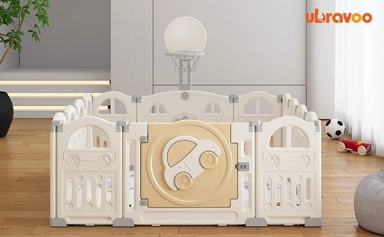 Inklapbare Babybox - Opvouwbare Baby Box Met Basketbal Hoepel & 50 Gekleurde Pit Ballen - Speelgoed voor kinderen - 14-Panel Speelhek Voor Peuters En Baby's - 149x152x62CM