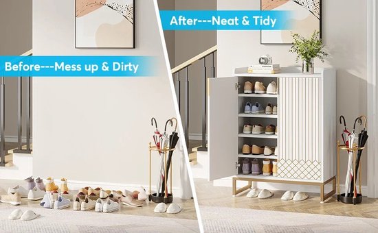 Witte Schoenenkast Met Deuren - 5-laags Schoenenrek - Houten Opbergkast Voor Slaapkamer, Gang en Woonkamer - 75 x 35 x 105 cm