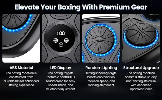 Smart Boxing machine - Boksmachine met Bluetooth & RGB-verlichting – Muurmontage Boks Trainer met Muziekfunctie – Inclusief Handschoenen voor Volwassenen & Kinderen – Boxmachine Voor Thuis - 8 x 42 x 45 cm
