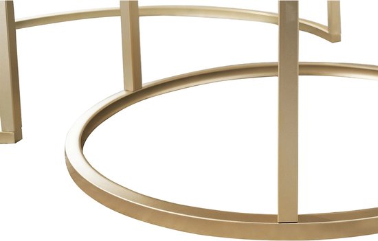 Eleganza Maison® - Luxueuze Set van 2 Ronde Salontafels met Marmeren Textuur en Gouden Frame - 2-in-1 Combinatie Meubels voor Woonkamer - Koffietafel - Thee tafel - Wit - 80 en 60 cm