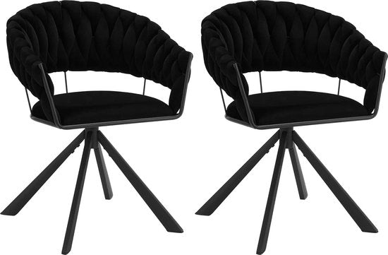 Set van 2 Draaibare Eetkamerstoelen - Moderne Fluwelen Gestoffeerde Stoelen met Armleuning, Gewatteerd Comfort - Stoelen voor Keuken, Woonkamer of Slaapkamer - Zwart