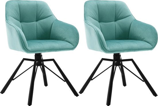 Eleganza Maison® - Eetkamerstoelen set van 2 - Luxueuze Velvet Stoelen - Stoel Draaibaar - Fluweel - Turquoise - 58,5x54,5x82,5 cm