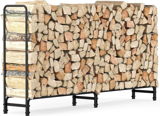 Heavy Duty Metalen Brandhoutrek voor Buiten - Hout Rek - Houtopslag Log Houder voor Haard, Terras en Patio - Duurzaam Stapelrek voor Brandhout - 232.7x34.8x117.8cm