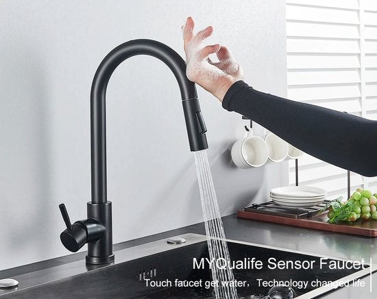 Uittrekbare Keukenkraan met Sensor & Touch Control – 2-Functie Mengkraan met Sproeier – Draaibare Kraan - Wastafelkraan met Enkele Handgreep - RVS