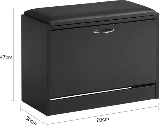 Schoenenbank met zitkussen - Schoenenrek Schoenenkast met Zitvlak, Zitbank - Schoenenopbergsysteem - Schoenenopbergrek- zwart - 60 x 30 x 47 cm
