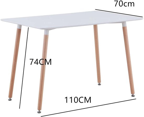Rechthoekige Eettafelset – Inclusief 4 Eetkamerstoelen – Scandinavische Stijl – Houten Poten – Tafel en Stoelen Voor Woonkamer, Eetkamer & Keuken – Wit