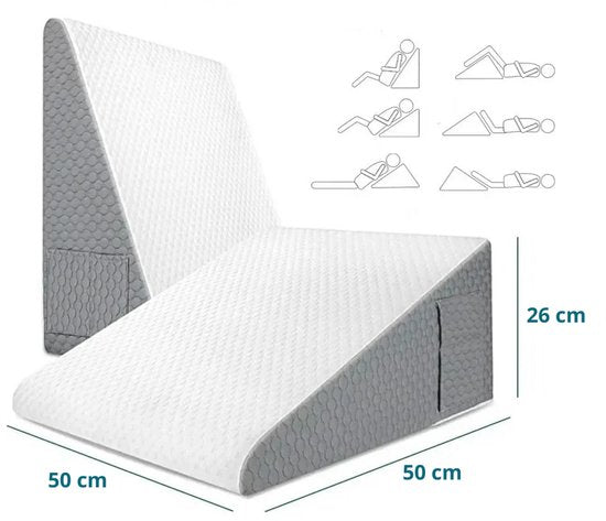 Wigkussen 50x50x26 cm – Orthopedisch Steunkussen - Verhoogd Driehoekskussen met Luchtlaagschuim – Reflux Kussen - Rugsteun bij Slapen, & Herstel na Operatie – Leeskussen - Comfortabel Slaapkussen voor Bed, Bank of Kantoor
