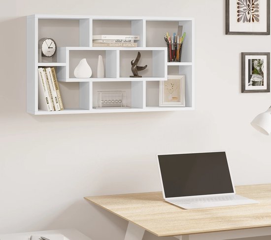 Witte Hangende Wandplank - Wandplank Zwevend - Zwevende Boekenkast - Opslagplank voor Planten, Boeken en Decoratie - Organizer voor Woonkamer, Slaapkamer en Keuken - 85x16x48cm