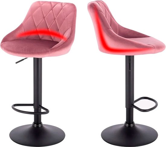 Eleganza Maison® Set van 2 Draaibare Barkrukken - Barstoelen met Voetensteun - Stoel - Barkruk - In Hoogte Verstelbare Stoelen - Krukken - Fluweel - Roze