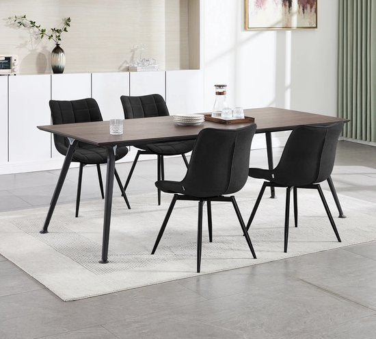 4-delige Set Draaibare Eetkamerstoelen – Fluwelen Gestoffeerde Stoelen – Zachte & Ergonomische Keukenstoelen – 360° Draaibaar – Voor Eetkamer, Woonkamer & Restaurant - Velvet - Zwart