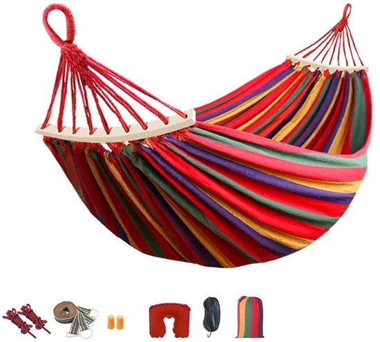 Canvas Hangmat 200x150 cm – Stevige Outdoor Hangmat met Anti-Tip Design & Boomtouwen – Camping Schommelhangmat tot 250 kg Draagvermogen