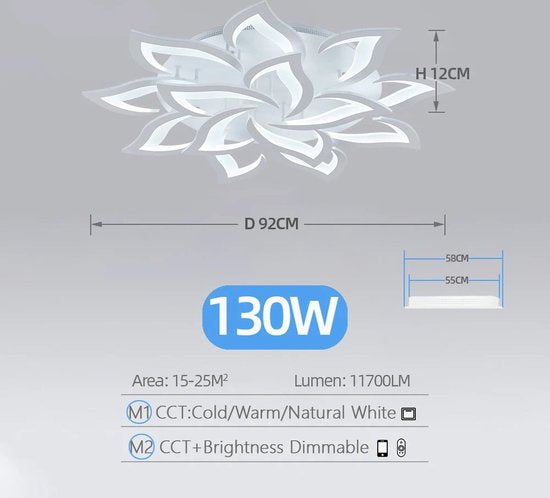 Lotus LED Plafondlamp - Luxueuze Plafonniere - Dimbare Helderheid - Smart Lamp - Art Deco Verlichtingsarmatuur - Bediening via Telefoon App - Koud en Warm Licht